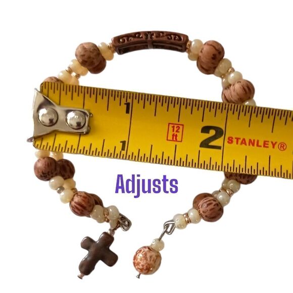 LIVE Beaded Bracelet Memory Wire Adjusts Bangle Cross Religious Inspirational - Picture 2 of 16